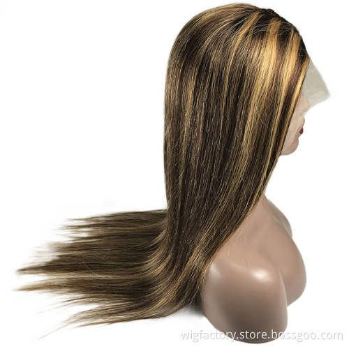 4/27 piano colored honey blonde highlight wig ,pre plucked human lace front wig 13*4*1,blonde highlight wig lace front